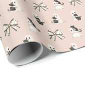 Rosa Katzen und Gespenster Halloween Geschenkpapier (Rolleneckpunkt)