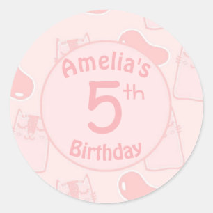 Rosa Katzen und Jellybohnen - Geburtsdatum Runder Aufkleber