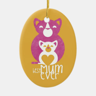 Rosa Katzenmamma Keramikornament