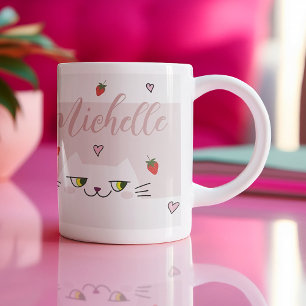 Rosa Katzenname mit Erdbeere Tasse