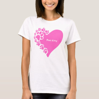 Rosa Katzenpfoten-Herz-T-Shirt für Katzenliebhaber T-Shirt