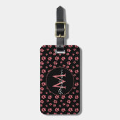 Rosa Katzenpfoten Süßes Muster Monogramm Gepäckanhänger (Vorderseite vertikal)