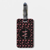 Rosa Katzenpfoten Süßes Muster Monogramm Gepäckanhänger (Rückseite vertikal)