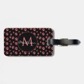 Rosa Katzenpfoten Süßes Muster Monogramm Gepäckanhänger (Rückseite horizontal)