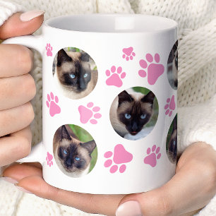 Rosa Katzenpfotenabdruck 8-Foto-Collage Kaffeetasse
