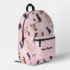 Rosa Katzenrucksack mit realistischen Katzenrassen Bedruckter Rucksack