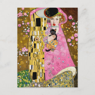 Rosa Kaugummi-Dame mit Gustav Klimt Katzenkunst Postkarte