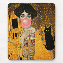 Rosa Kaugummi-Dame mit schwarzer Katze Gustav Klim