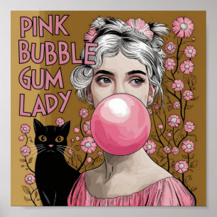 Rosa Kaugummi-Dame mit schwarzer Katze Gustav Klim Poster