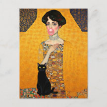 Rosa Kaugummi-Dame mit schwarzer Katze Gustav Klim