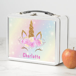 Rosa Kawaii Einhorn Katze Holografischer Regenboge Metall Brotdose