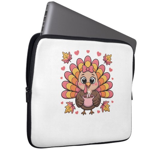 Rosa Kawaii Erntedank Truthühner Klassischer T - S Laptopschutzhülle (Vorne Rechts)