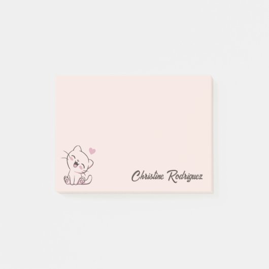 Rosa Kawaii-Katze Personalisierter Text Post-it Klebezettel (Vorderseite)