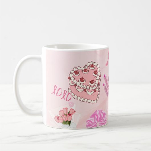 Rosa Kawaii Mädchen-Tasche. Kaffeetasse (Links)