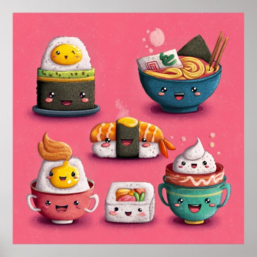 Rosa Kawaii Sushi Fest Poster (Vorne)