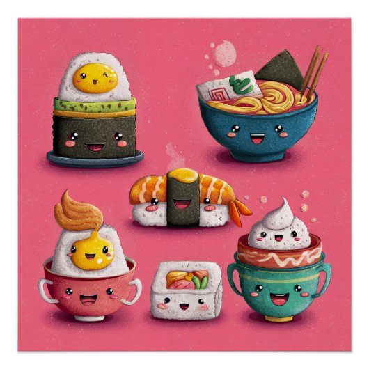 Rosa Kawaii Sushi Fest Poster (Vorderseite)