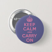 Rosa Keep Calm And Carry On Button (Vorne & Hinten)