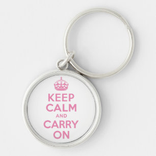 Rosa Keep Calm And Carry On Schlüsselanhänger