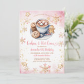 Rosa Kekse und heißer Kakao-Schneeflocken 6. Gebur Einladung (Stehend Vorderseite)