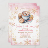 Rosa Kekse und heißer Kakao-Schneeflocken 6. Gebur Einladung (Vorne/Hinten)