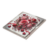 Rosa Keramik Blumenstrauß und Rotes Herz Tile Fliese (Seite)