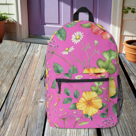Rosa, Kick, Vintag Zeichnend Wildblumen Rucksack