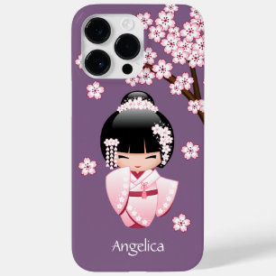 Rosa Kimono Kawaii Kokeshi-Puppe auf Lila Case-Mate iPhone 14 Pro Max Hülle