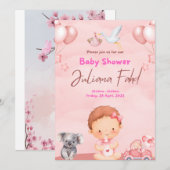 Rosa Kinderdusche Einladung für Mädchen - Niedlich (Vorne/Hinten)