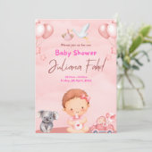 Rosa Kinderdusche Einladung für Mädchen - Niedlich (Stehend Vorderseite)