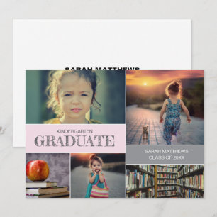 Rosa Kindergarten-Abschluss individueller Fotocoll Einladung