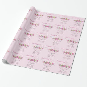 Rosa Kinderwagen Baby Mädchen Geschenkpapier