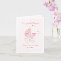 Rosa Kinderwagen Baby Mädchen Gratulationskarte