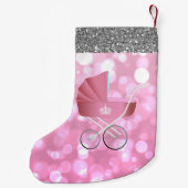 Rosa Kinderwagen Bokeh silberner Imitat-Glitzer Kleiner Weihnachtsstrumpf (Rückseite)