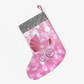 Rosa Kinderwagen Bokeh silberner Imitat-Glitzer Kleiner Weihnachtsstrumpf (Rückseite (Hängend))