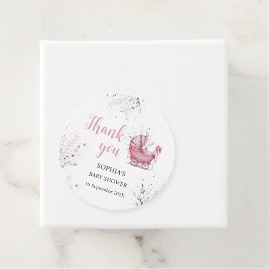 Rosa Kinderwagen Geschenkanhänger (Beispiel)