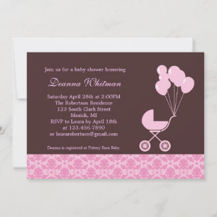 Rosa Kinderwagen mit Ballons Babyparty-Einladung Einladung