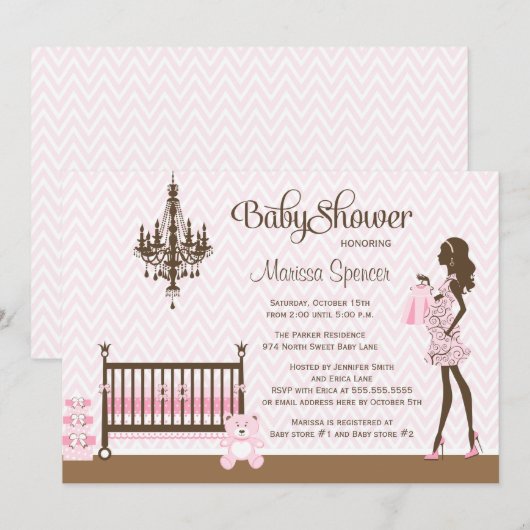 Rosa Kinderzimmer Mädchendusche Einladung (Vorne/Hinten)