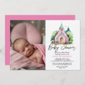 Rosa Kirchenblütendusche Kinderdusche Einladung (Vorne/Hinten)