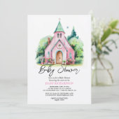 Rosa Kirchenblütendusche Kinderdusche Einladung (Stehend Vorderseite)