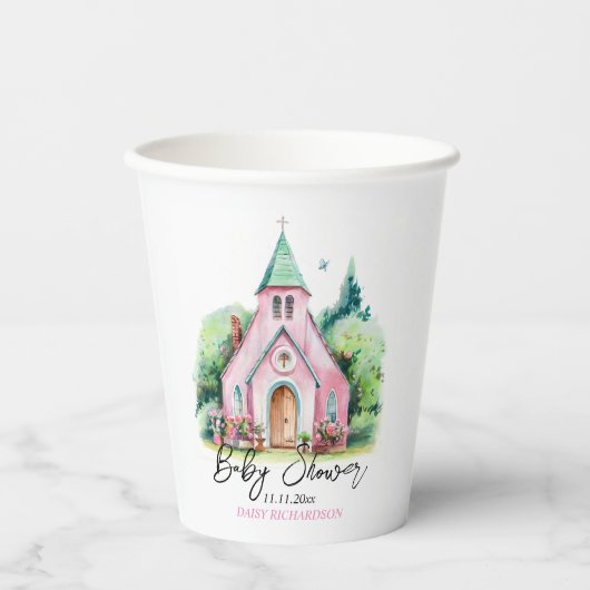 Rosa Kirchenblütendusche Kinderdusche Pappbecher (Vorderseite)