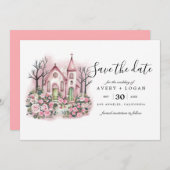 Rosa Kirchenflora Save the Date Einladung (Vorne/Hinten)