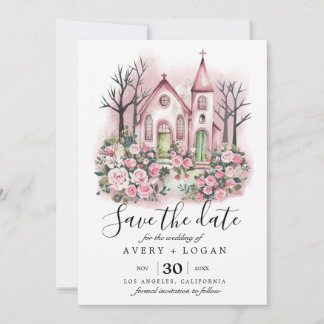 rosa kirchliche floral wasserfarbe save the date einladung
