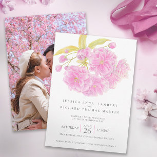 Rosa Kirschbaumblüte Aquarell Foto Hochzeit Einladung