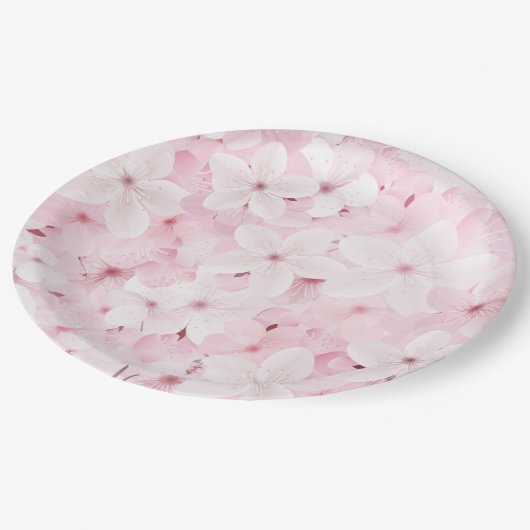 Rosa Kirschbaumblüten Pappteller (Schrägansicht)