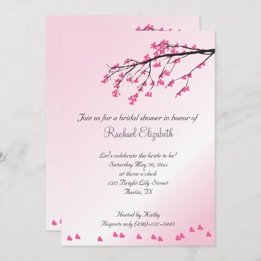 Rosa Kirschblossom Brautdusche Einladung (Vorne/Hinten)