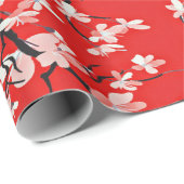 Rosa Kirschblossom Zweige auf Rot Geschenkpapier (Rolleneckpunkt)
