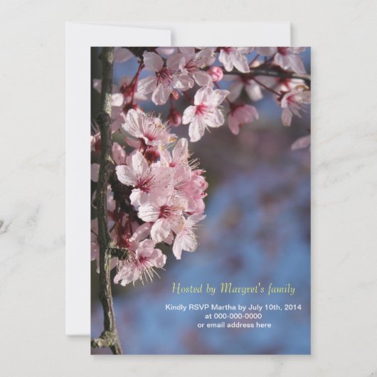 Rosa Kirschblüte Abschlussfeier Einladung (Rückseite)