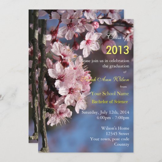 Rosa Kirschblüte Abschlussfeier Einladung (Vorne/Hinten)