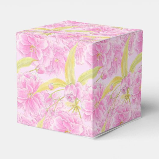 Rosa Kirschblüte Aquarellkunst gemustert Geschenkschachtel (Rückseite)