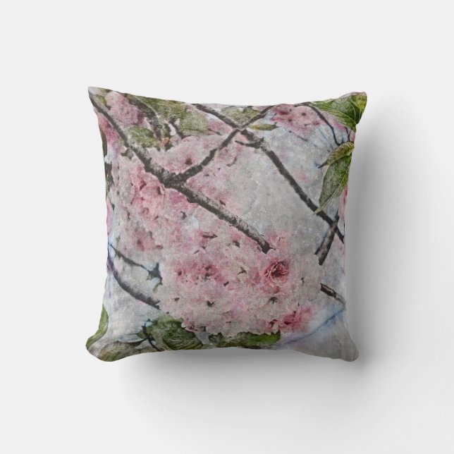 Rosa Kirschblüte Blume Aquarell Kissen (Vorderseite)